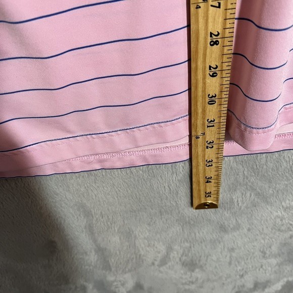 Fennec Polo Golf Shirt Men Medium Pink Blue Stripe Wicking Stretch Short Sleeve - Picture 10 of 10